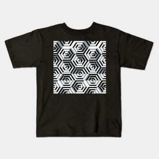 Retro Black and White Hexagons Kids T-Shirt